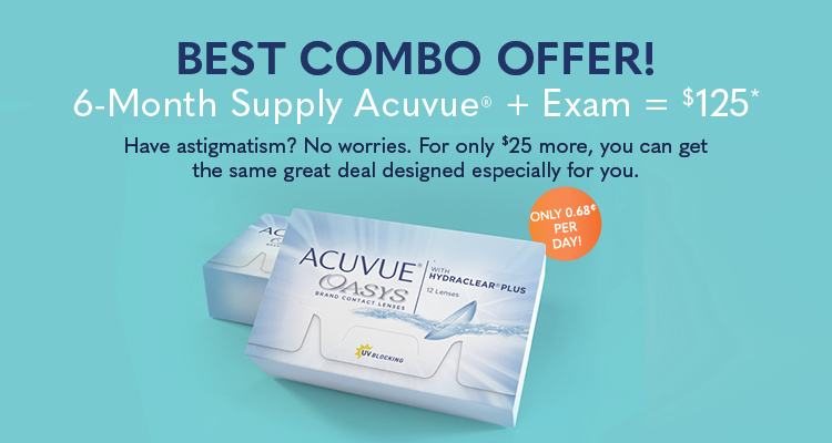 6-Month Supply Acuvue®️ + Exam = $125* 